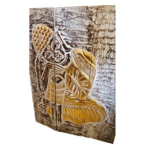 Mendengar Buddha Triptychon: 3-fach klappbar aus Albesia, 100 x 70 cm